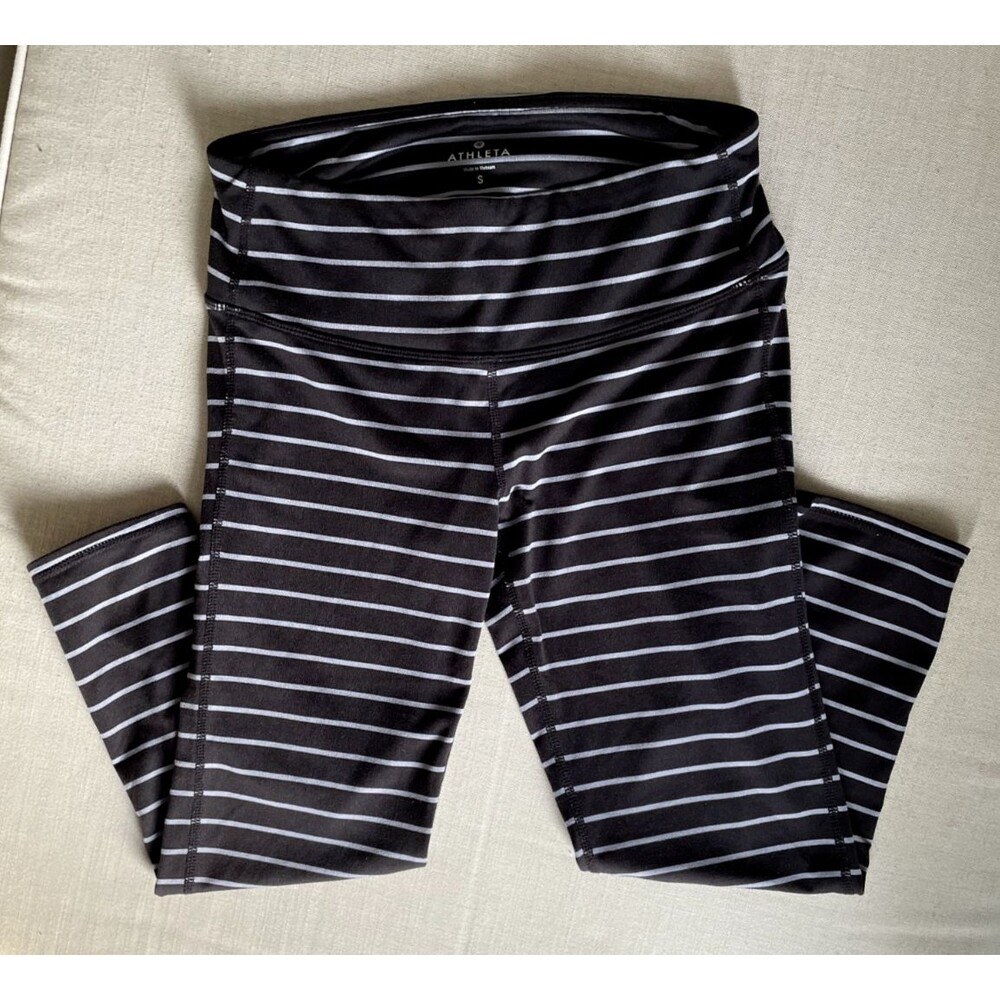 Athleta Legging Capri Yoga Pants, Black and gray stripe, Size S